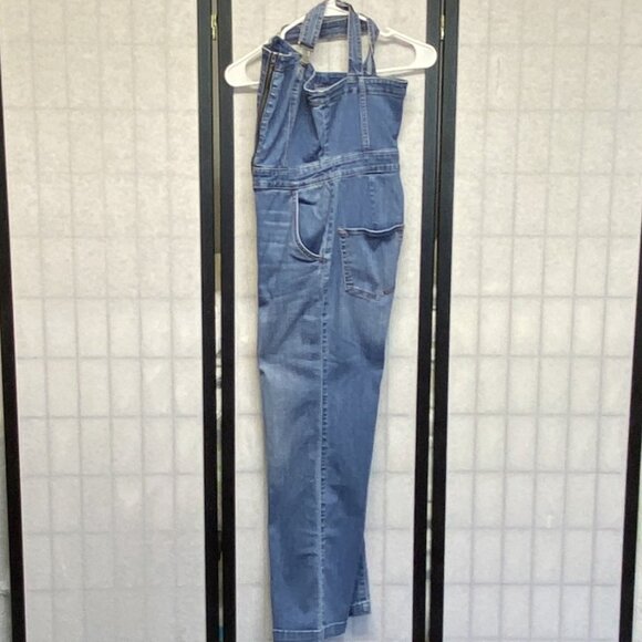 Hollister Strappy Denim Jumpsuit Wide Leg Zip Front Fitted S Faded Jean Overalls - Picture 5 of 12